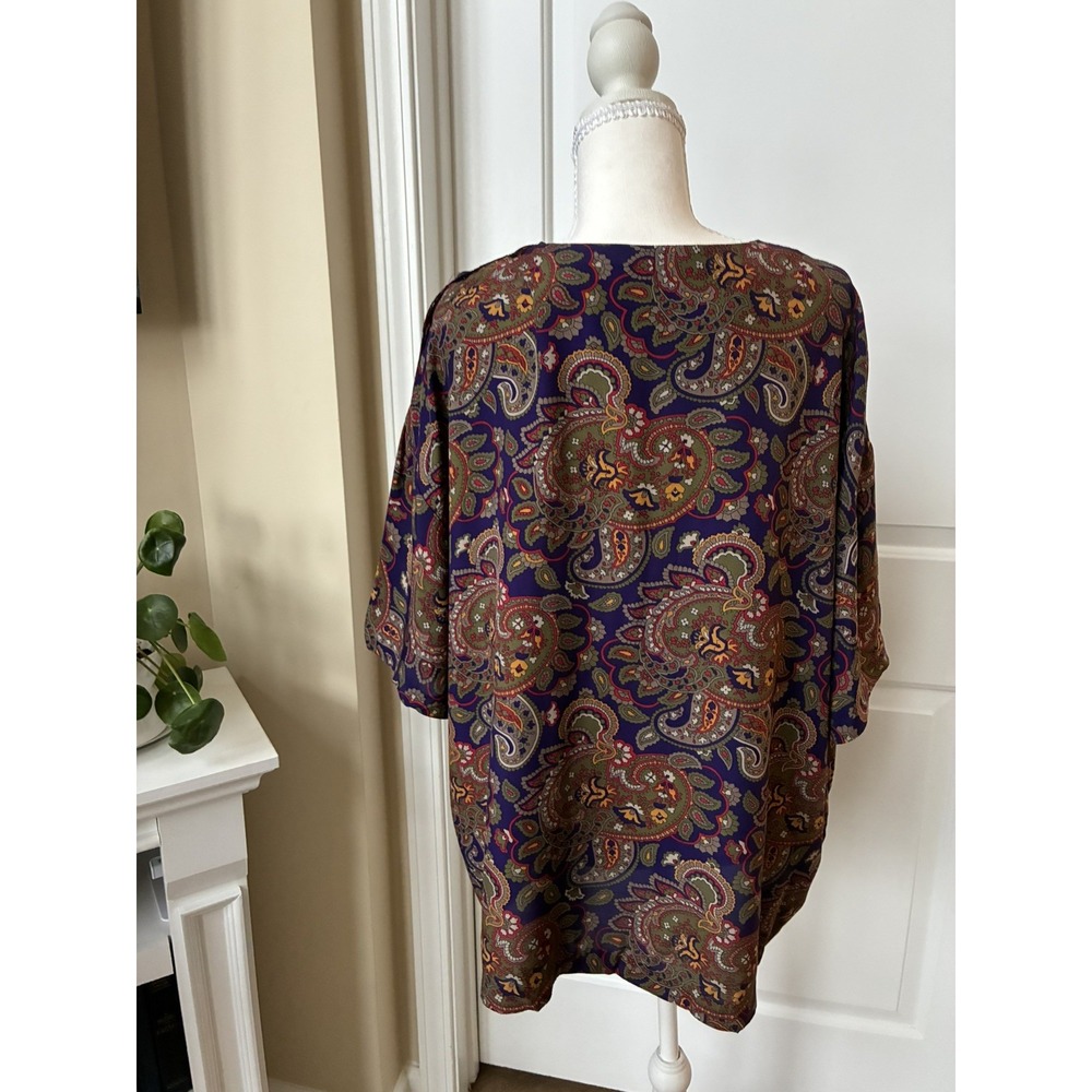 CHAUS Womens Size 20W/34 Button Blouse Purple Green Paisley Short Sleeve - Picture 5 of 16